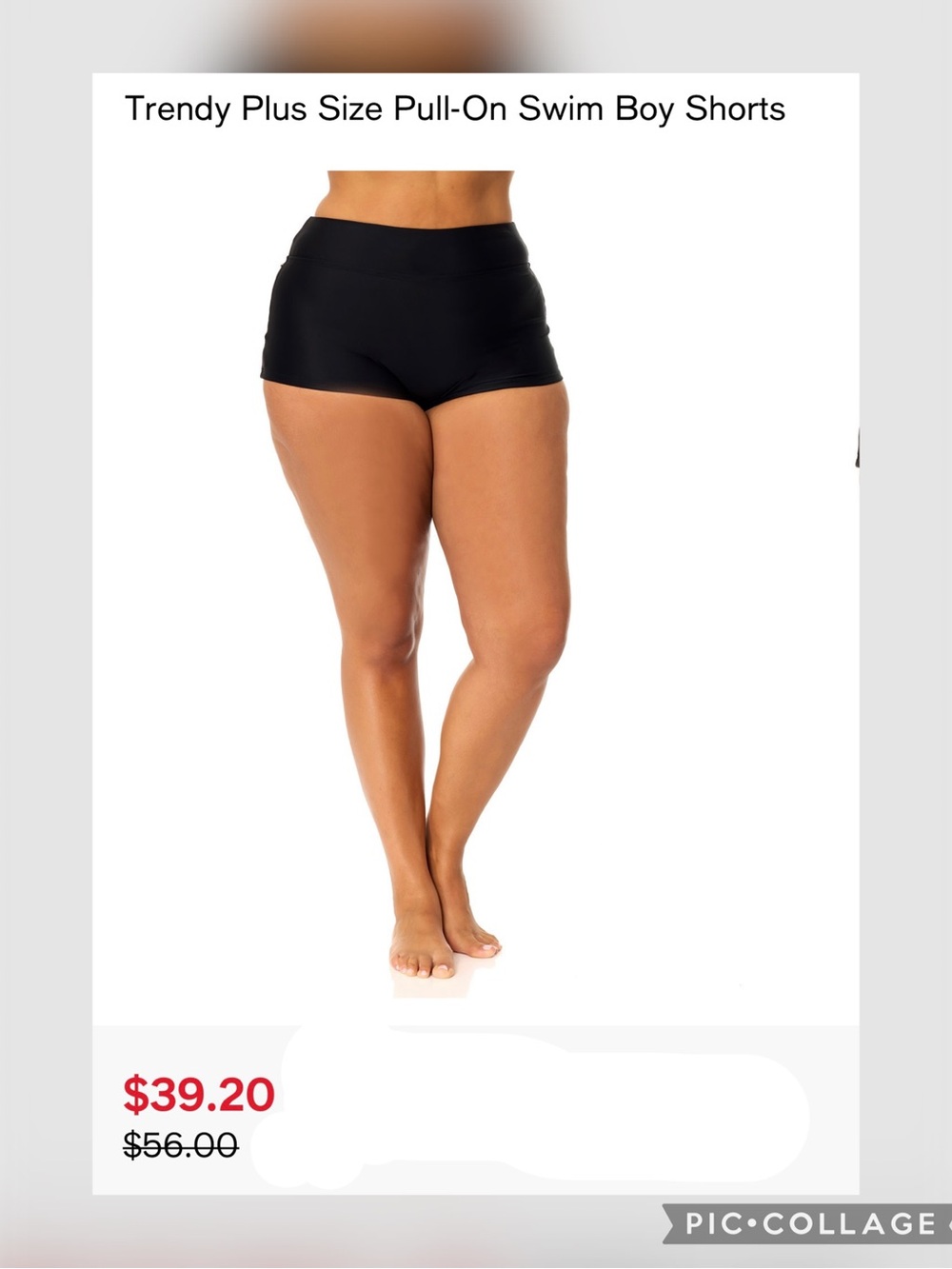 Plus Size Pull-On Swim Boy Shorts - Black